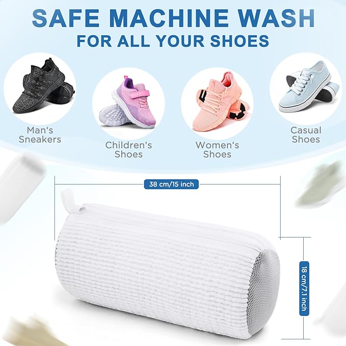Aship Shoe Washing Machine Bag, Laundry Shoe Bag for Washer and Dryer - 2PC Reusable Shoe Cleaning Bag for Sneakers,Tennis Shoes, 360° Deep Cleaning With Self-locking Zipper for All Shoe Sizes - White