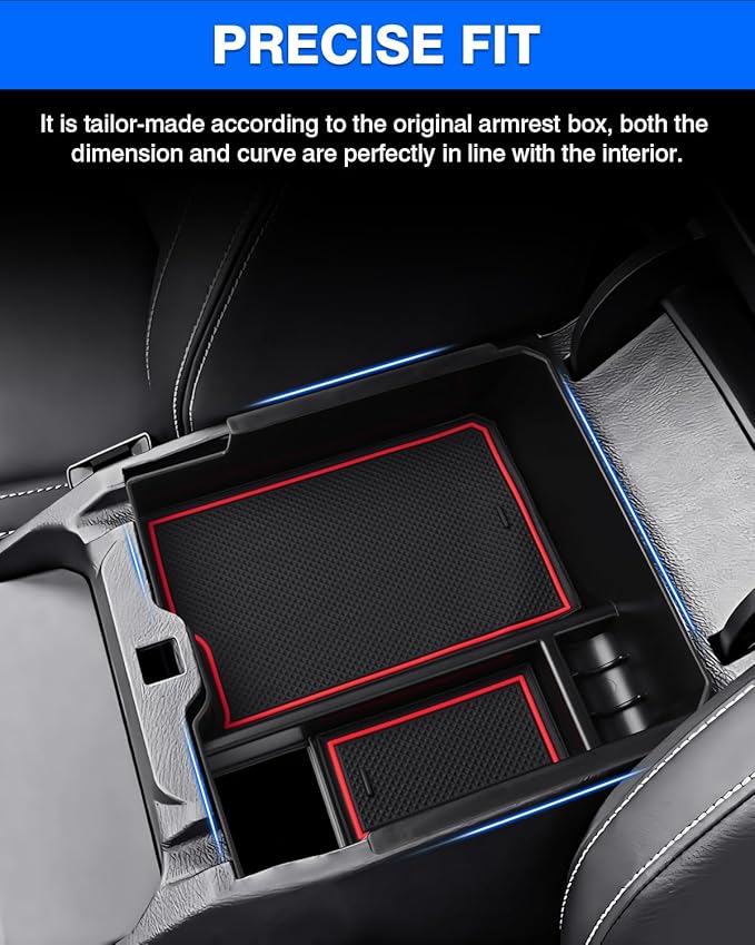 Autorder Center Console Organizer for 2024 2025 2026 Ford Ranger Accessories Armrest Storage Box Secondary Insert Tray with 2 Color Mats (ONIF FIT Electric handbrake Version)