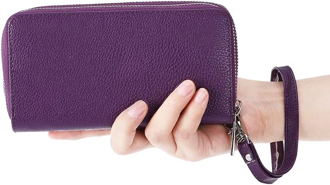 Cellphone Wallet for Women Dual Zipper Long Purse with Removable Wristlet