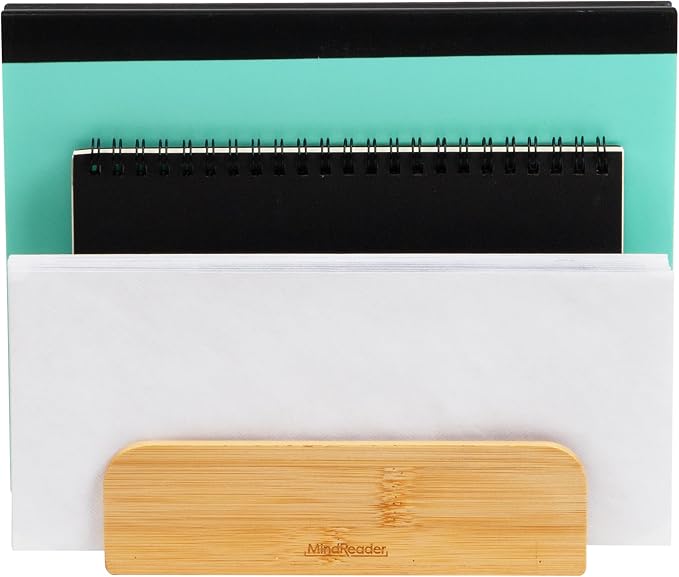 Mind Reader 3-Tier Mail Sorter, Desktop Organizer, Mail Organizer, Modern, Office, Bamboo, 6.75"L x 4"W x 4.25"H, Brown