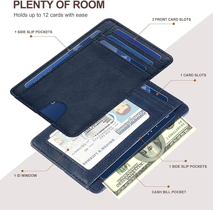 Front pocket thin wallet for Men Women RFID Blocking Credit Card Holder Card Cases Slim Minimalist wallet with Gift Box (1, Alaska Blue)