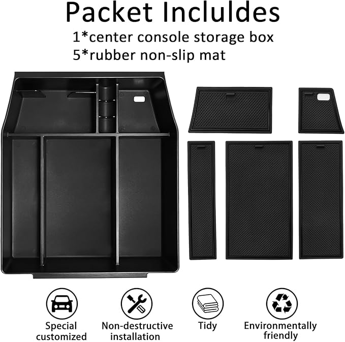 Center Console Organizer Tray for Ford F150 2021 2022 2023 2024 Accessories Interior Secondary Storage Armrest Box Insert Hidden Cubby Drawer (Full Console w/Bucket Seats ONLY) (Black Trim)