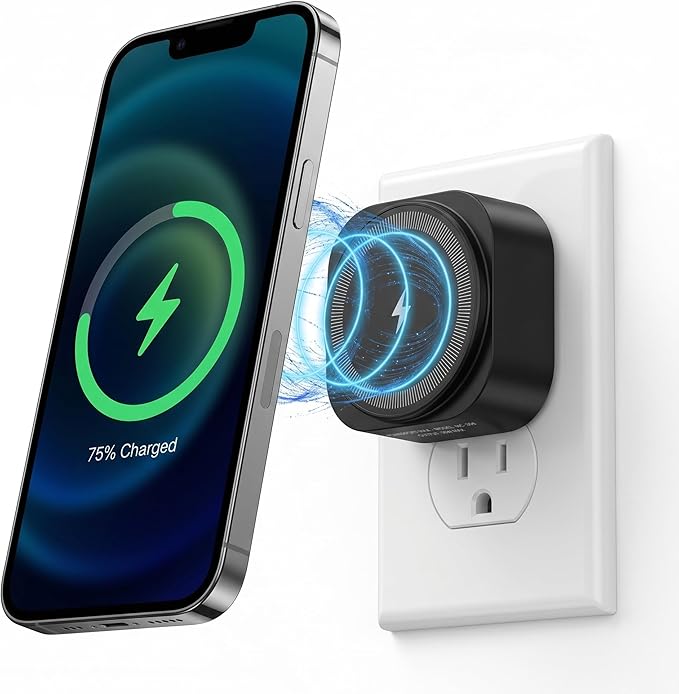 Qi2 Magnetic Wireless Charger, 15W Fast Wall Plug-in Charger for iPhone 17 16 15 14 13 12 Pro Max, No Cable Clutter, Direct Outlet Charger, Black (2 Pack)