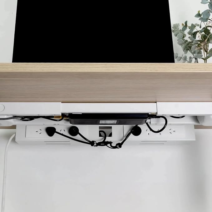 Desky Mini Cable Tray – Under Desk Wire Organizer with Mounting Screws, Compact Metal Cable Management Tray for Office Desks – White