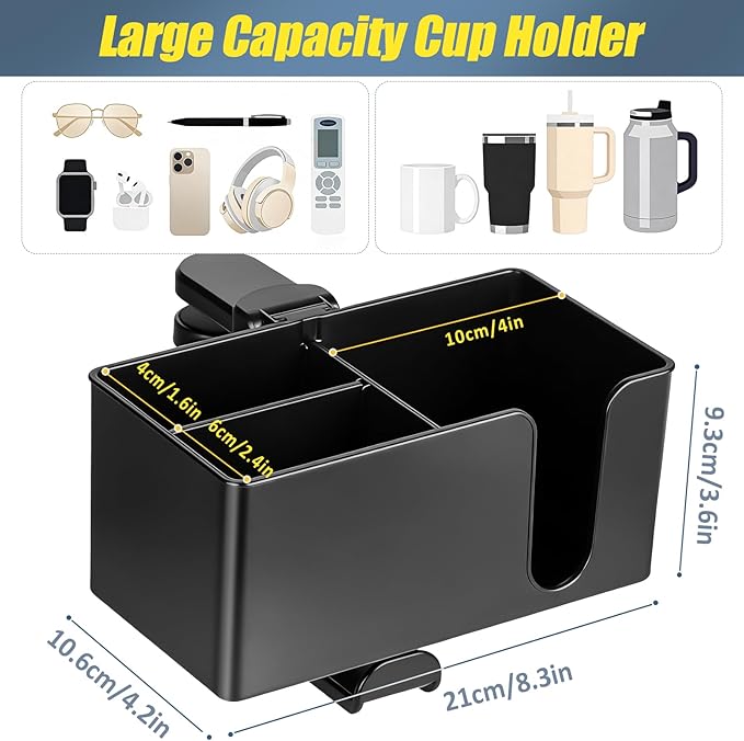 MYITYARD 4 in 1 Desk Cup Holder Clamp, Detachable Clip On Drink Holder with Rotating Headphone Hanger, Anti-Spill Desktop Organizer Pen Holder for Mug, Pen, Phone, Gaming Office Desk Accessories
