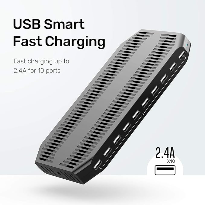 ??PCS??Unitek USB Charging Station, 10 USB Fast Ports Charge Docking Station and Adjustable Dividers, Multi Device Charger Organizer Compatible with iPad, iPhone, Tablet and Cell Phone - 5PCS, Black