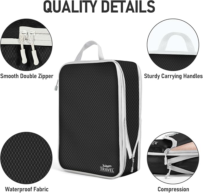 4 Set Compression Packing Cubes, Suitcase Organizer, Lightweight Travel Essentials, Compression Bags For Travel Accessories Luggage Storage Set (4 Pcs, Black)