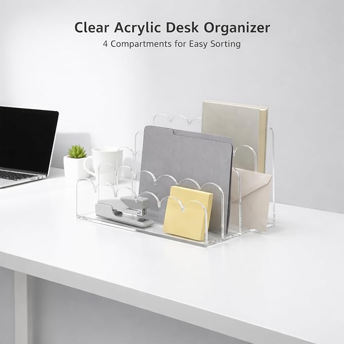 Acrylic Mail Organizer for Desk, Premium Clear Acrylic 3-Slot Organizer, 2-Pack – German-Standard PMMA, Crystal-Clear, Non-Yellowing, Multi-Use for Office, Home, Student Workspace & Makeup Storage