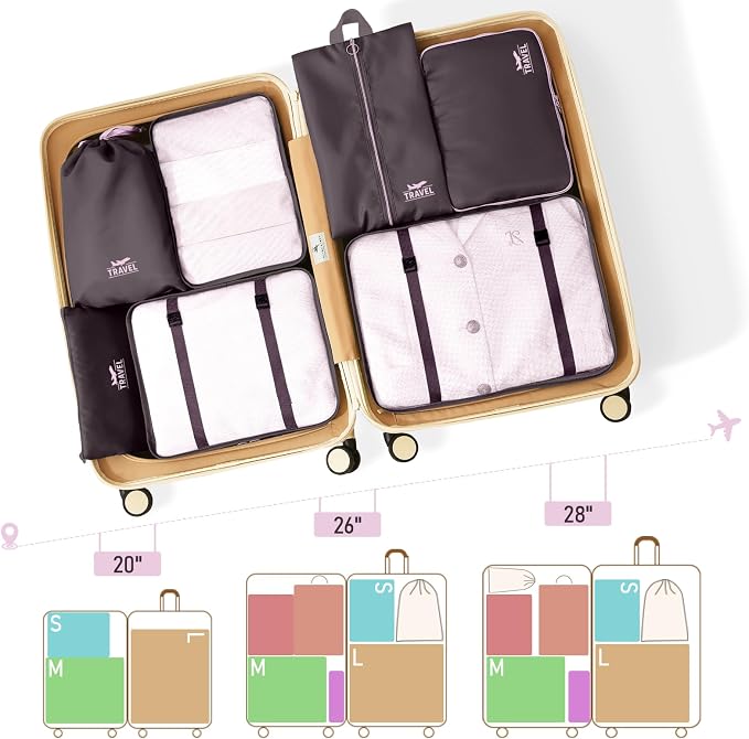 Packing Cubes for Travel - 8 Set Luggage Organizer Bags for Family, Mesh Breathable Packing Cubes for Suitcases Durable Travel Essentials Bags Set (Upgrade-Brown)