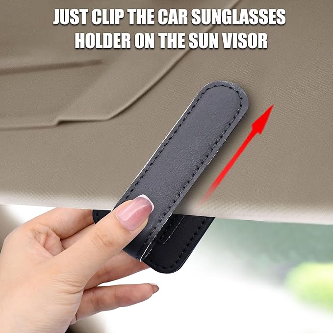2 Pack Leather Car Visor Sunglass Holder, Magnetic Leather Glasses Eyeglass Hanger Clip for Car, Sunglass Clip Glasses Holder for Car Visor