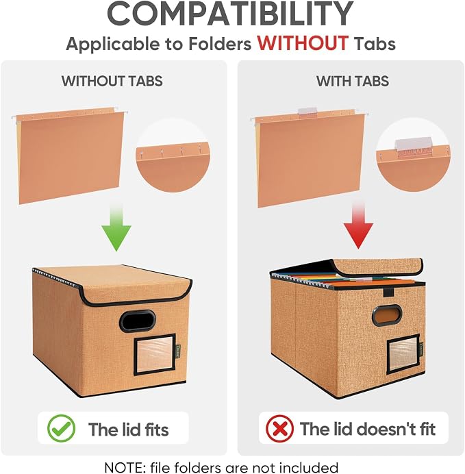 BALEINE File Organizer Box with Lid, Collapsible File Folder Organizer with Plastic Slide, Hanging File Folder Box for Office Document Storage (1 Pack, Orange)