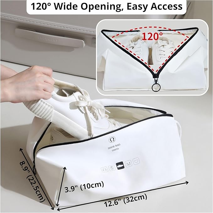 tianzong 2 Pack Double-Layer Fabric Wide-Opening Waterproof Travel Shoe Bag with Comfortable Handle (White)