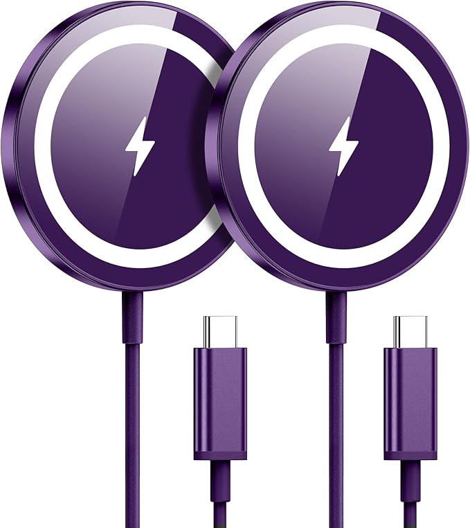 WRVVR for Apple Mag-Safe Charger 2 Pack, Magnetic Wireless Charger for iPhone 17/17 Pro/17 Pro Max/Air/16 15 14 13 12 Pro Max Plus mini,Charging Pad for Airpods Pro 3 2,Strong Magnet, Violet