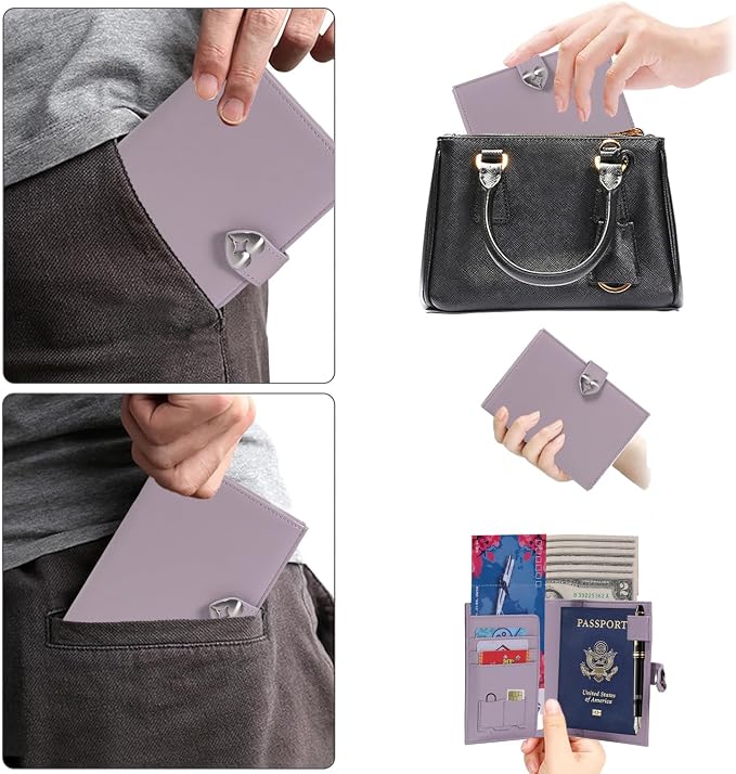 YOXIER Passport-Holder-for-Travel-Women-Men Purple，lLarge capacity Passports Holders TravelCover Wallet Passport with Pen Holder