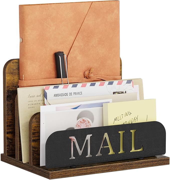YINMIT Mail Organizer Countertop, Mail Holder with 3-Slot, Desktop Mail Sorter, Mail Organizer for Desk, Letter Sorter File Holder, Office Desk Organizers and Accessories