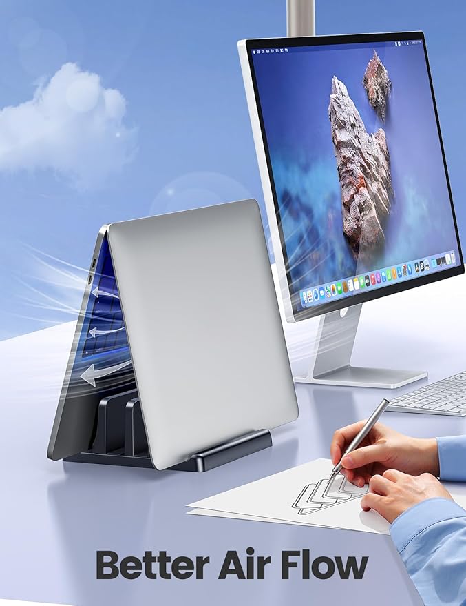 Vaydeer Vertical Laptop Stand for Desk,Dual Slots Plastic Laptop Holder with Space Saving 4-in-1 Design,Adjustable Laptop Organizer Storage Supports for MacBook,Mac,HP,Dell,Microsoft Surface,Lenovo