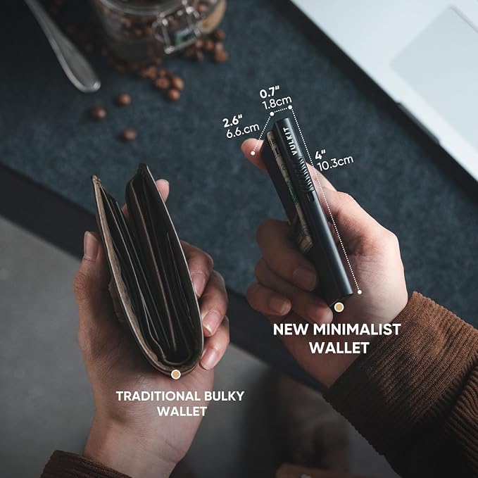 VULKIT Minimalist Wallet with Money Clip RFID Protection Pop Up Card Holder Slim Wallet Credit Card Holder Metal Wallet, Matte Black