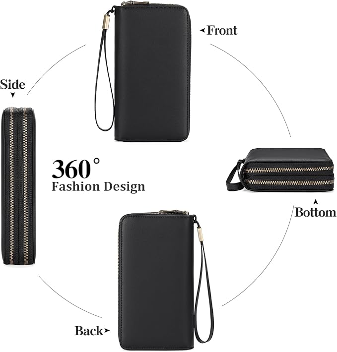 GAEKEAO Wallet for Women Clutch Leather RFID Blocking Wristlet Purse Zip Around Wallets Large Capacity Credit Card Holder