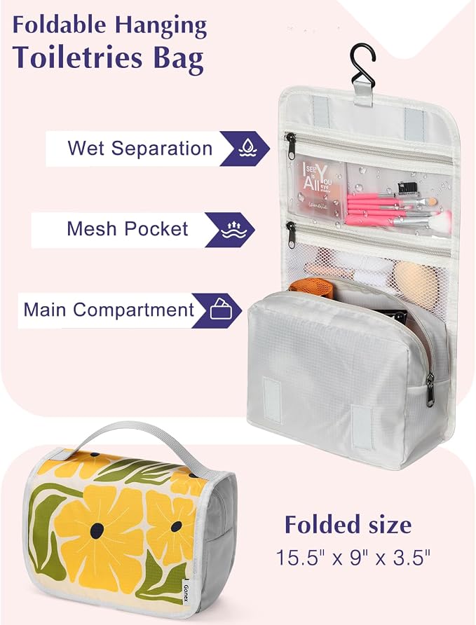 Gonex Compression Packing Cubes, 10pcs Expandable Storage Travel Luggage Bags Organizers with Hanging Toiletry Bag Laundry Bag Shoe Bag Accessories Bag, Travel Cubes for Suitcase Carry On (Flowers)
