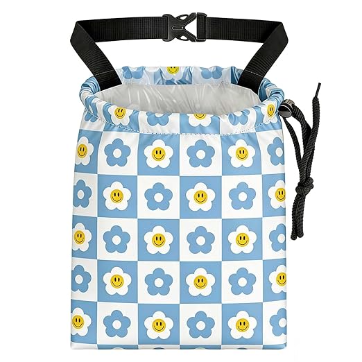 Checkered Smiling Daisy Car Trash Bag - Waterproof Car Trash Bag Hanging Leakproof Car Garbage Bag - Washable Reusable Trash Bag For Car Interior Hanging Organizer Storage Vehicle Travelling Camping