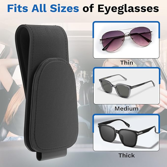 BFXM 2PCS Sunglass Holder for Car, Sunglasses Holder Eyeglass Hanger Clip Magnetic Leather for Car Visor, Cars Sun Visor Ticket Card Clip, Car Visor Accessories(Black)