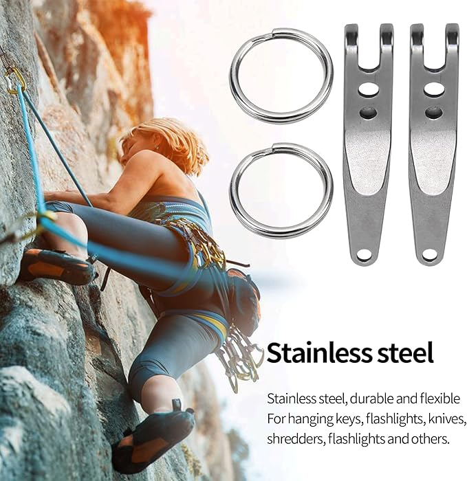 2Pcs Belt Clip for Keys, Mini Keychain Pocket Clip, Stainless Steel Suspension Clips, Multipurpose Suspension Keychain Clips for Keys, Flashlights, Knives, 1.6x0.3in