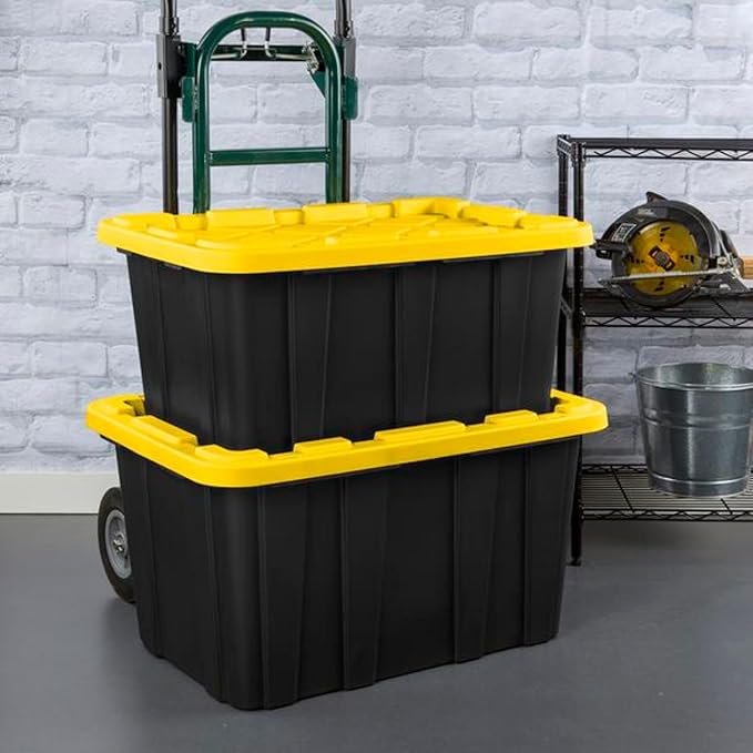 Sterilite 12 Pack Industrial Tote, Plastic Storage Container Bins with Lids, 27 Gallon - Heavy-Duty Organizing Containers for Closet, Bathroom, and Office