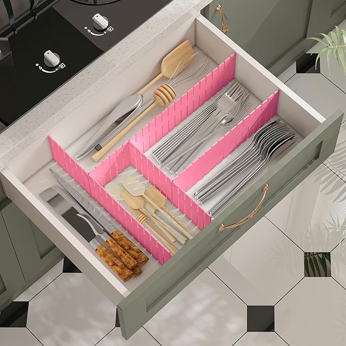 ALBAD Plastic Drawer Dividers Adjustable Drawer Organizer Dividers Separator for Tidying Clutter/Cutlery/Underwear/Socks/Clothes/Dresses/Boxes/Bins in Kitchen Bathroom Bedroom Office (8)