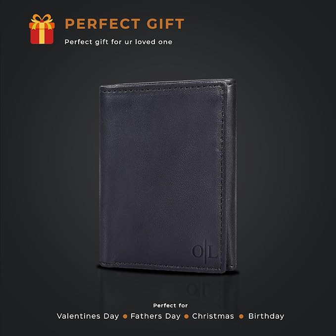 Tri fold Leather Wallet for Men with RFID | Slim Wallets for Men with 1 ID and 6 Credit card slots | Front Pocket Minimalist