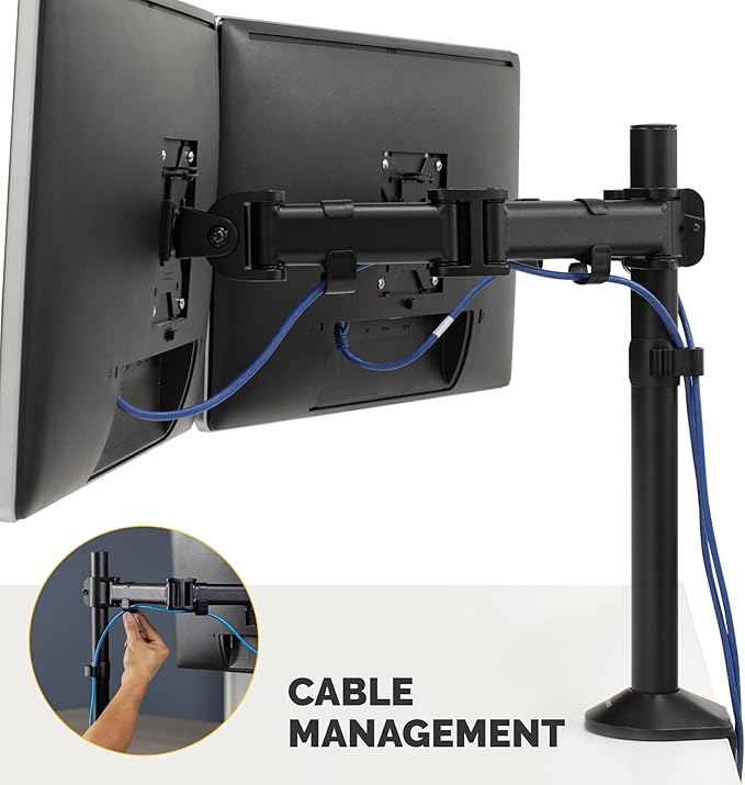 Fellowes Reflex Series Adjustable Monitor Arm for Desk, Supports 27-Inch Monitors, Ergonomic Dual Monitor Stand with VESA Mount, Easy Setup with Grommet or Clamp, 8502601-Black