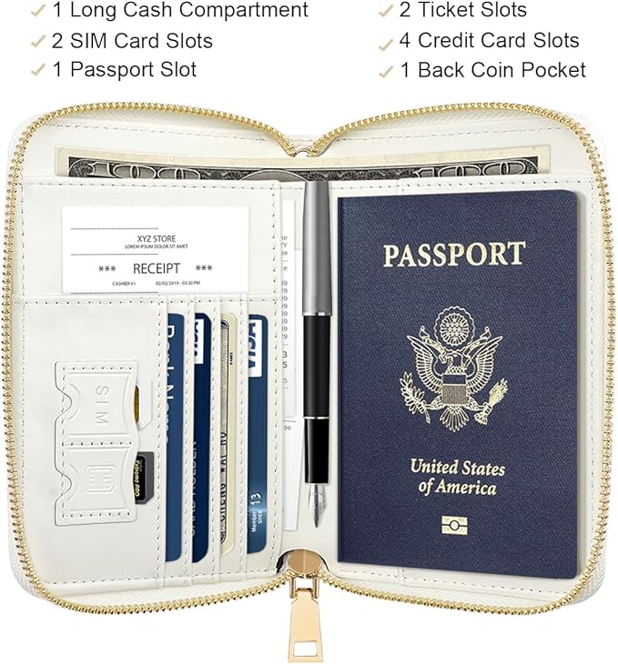 Passport Holder for Travel Personalized Passport Holder Initial Letter Rose Flower RFID Blocking Travel Wallets Credit Cards Holder for Women Men, White N
