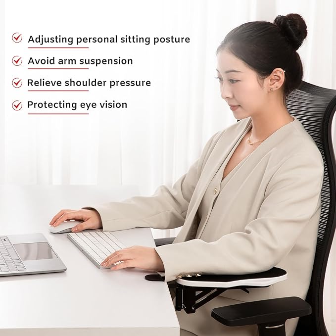 Computer Arm Rest for Desk, 180° Adjustable Rotating Desk Extender Tray, 90° Foldable Elbow Arm Support, Ergonomic Desk Arm Wrist Rest Shelf for Home and Office