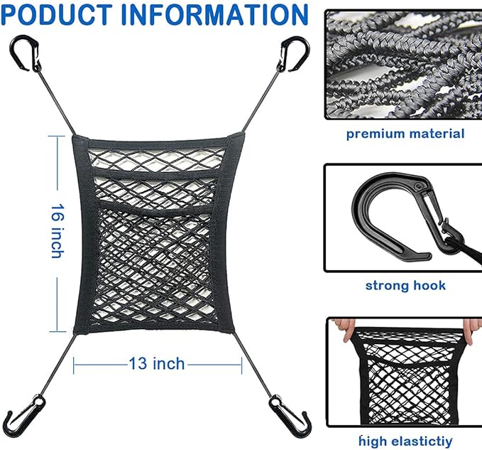 3-Layer Car Mesh Organizer, Seat Back Net Bag, Barrier of Backseat Pet Kids, Cargo Tissue Purse Holder, Driver Storage Netting Pouch（Upgrade Stretch Length）