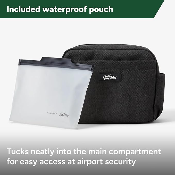 Halfday Sidecar Toiletry Bag: Travel Organizer for Men & Women with Waterproof Pouch, Mesh Pockets, Toothbrush Holder, Hanging Loop (Lightweight, Durable, Water-Resistant), Shadow