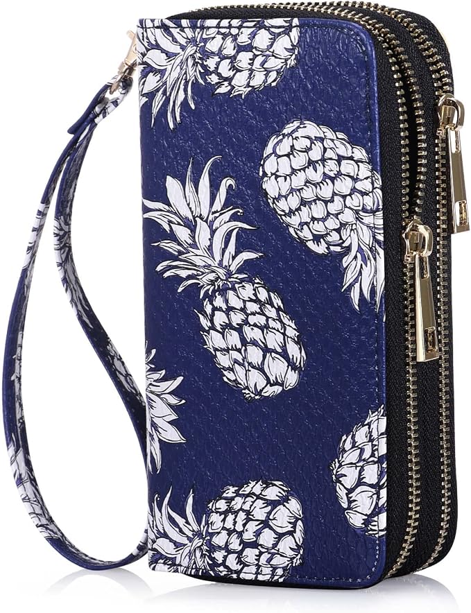 Cellphone Wallet for Women Dual Zipper Long Purse with Removable Wristlet