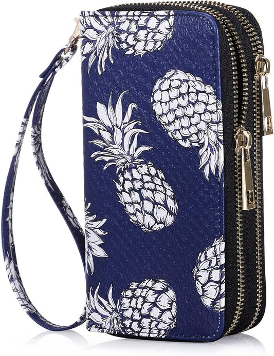 Cellphone Wallet for Women Dual Zipper Long Purse with Removable Wristlet