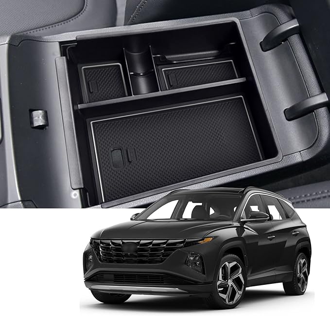 2022 Tucson NX4 Center Console Organizer Compatible with 2022 2023 Santa Cruz Pickup Truck Console Tray, 2022 2023 Tucson NX4 Santa Cruz Armrest Box Insert Tray Accessories (Black Mats)