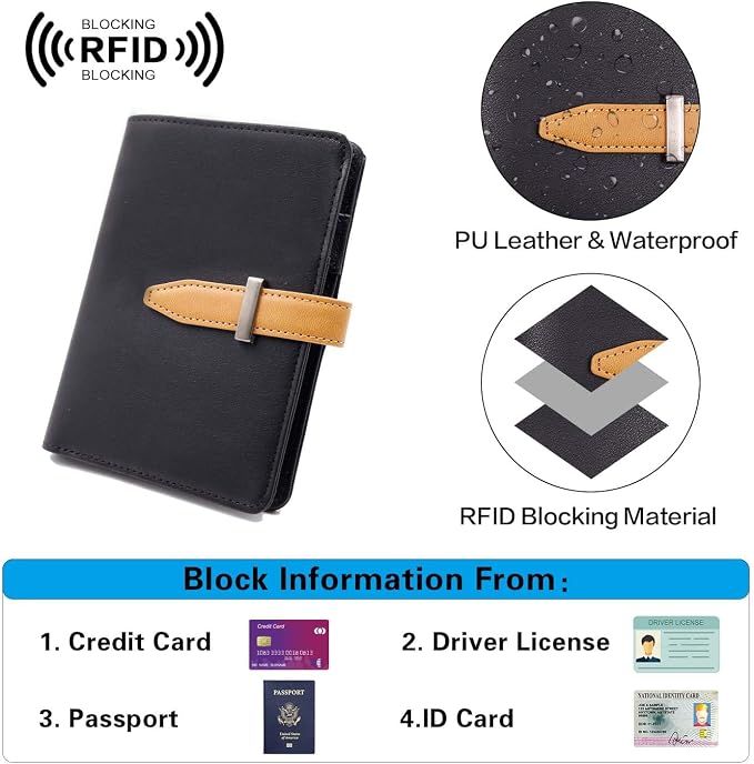 Passport wallets, Mulit-purpose RFID Blocking Passport Holder AirTag Wallet, Travel Wallet（Black）