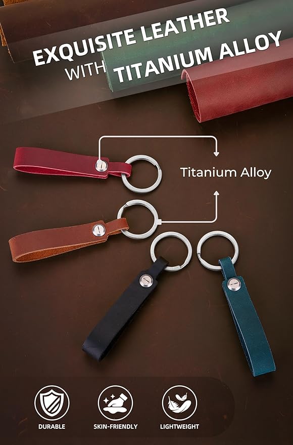 KEEPO LINK Leather Keychain Strap with Titanium Key Ring, Detachable Leather Key Chain Key Fob Holder for Men, OLM03 (Turquoise)