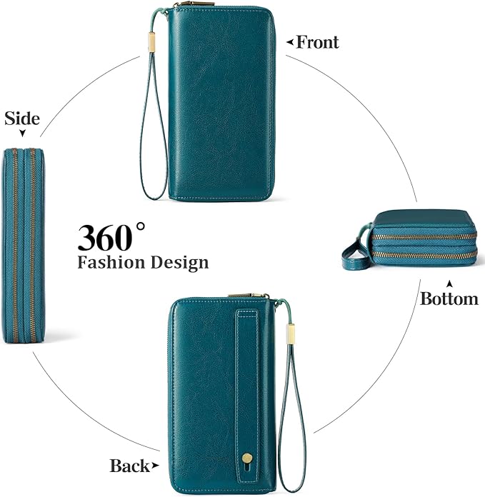 GAEKEAO Wallet for Women Clutch RFID Blocking Wristlet Leather Purse Large Capacity Credit Card Holder with Grip Hand Strap