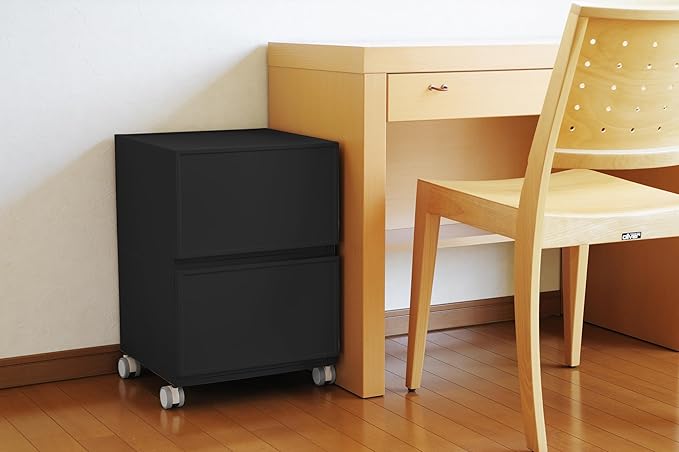 ASTAGE drawer block plastic bins stacking storage modular storage drawer home closet living office organizer with divider (Black, Medium C)