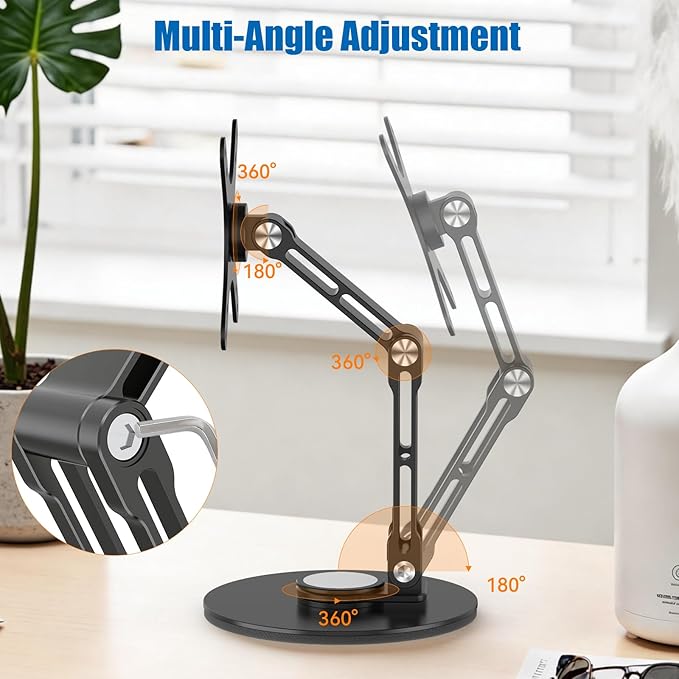 Portable Monitor Stand VESA Mount, Tilt & Rotation Joints Use Metal Hinges, Foldable Aluminum Desk Mount for 13-18.5 Inch & up to 5.5 lbs Small Monitors, Suitable for Home Office Travel (Black)