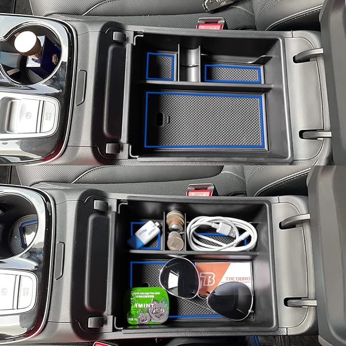 TACORBO Center Console Organizer Compatible with Hyundai 2022-2024 Tucson Plug-in Hybrid/Hybrid all Trims and Tucson Gas Limited and Santa Cruz 2022 2023-2025 Accessories, Armrest Insert Tray, Blue