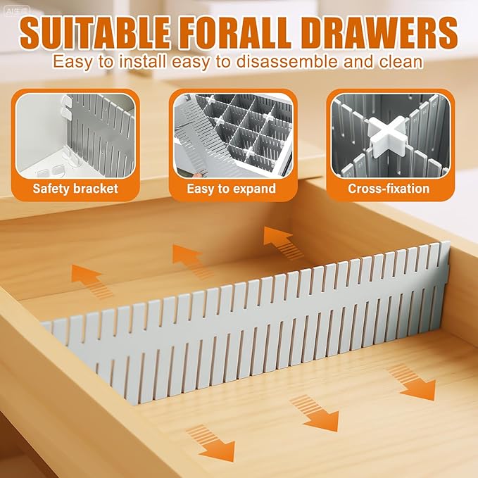 Blosssound 15 Pcs 5.12 Tall Drawer Divider Adjustable Drawer Organizer DIY Ultra Deep Storage Organizer Separator with Fixed Buckle for Underwear Socks Dormitory Office Kitchen Bedroom(Grey)