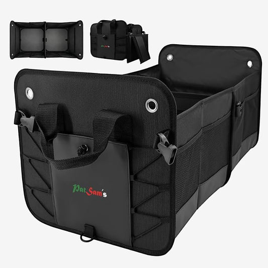 PAT SAM'S Car Trunk Organizer for SUV, Waterproof Collapsible Storage with Removable Dividers, Anti-Slip Bottom, Tie-Down Straps & Anchor Rings, Foldable Trunk Organizer for Grocery Tools Travel