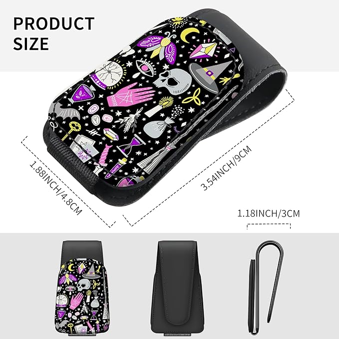 Sunglasses Holder for Car Visor, PU Leather Glasses Clip Organizer, Cute Magnetic Eyeglass Holder for Vehicle Sun Visor, Car Interior Accessory for Women & Men Mystic Goth Magic