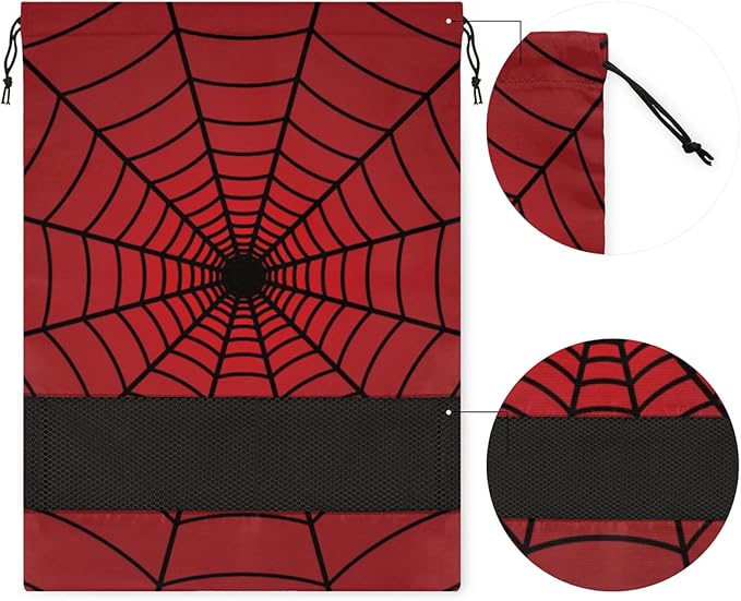 Red Web Travel Shoe Bag Waterproof Portable Shoe Bags for Storage with Drawstring Breathable Mesh Washing Organizer for Laundry Sneakers Boots Dance Shoes