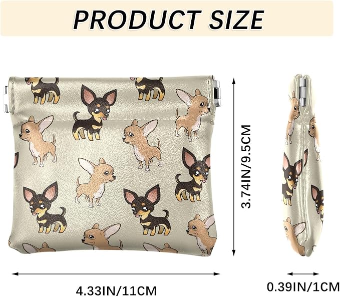 Cute Chihuahua Women's Waterproof PU Leather Coin Purse, Slim Travel Wallet with Zipper - Compact Card Holder & Jewelry Organizer for Cash, Keys, Lipstick