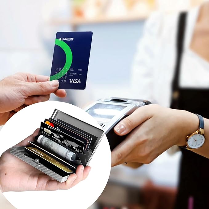 Textured Stainless Steel RFID Card Holder – Anti-Slip Etched Metal Credit Card Case with Unique Chevron Pattern – Slim Wallet for Men & Women (Blue)