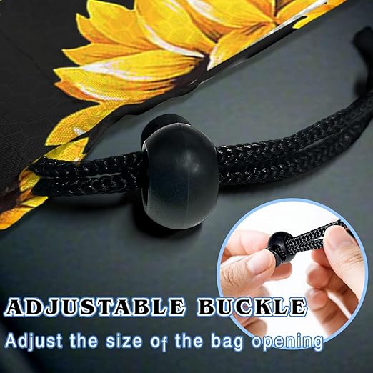 Car Trash Bag Hanging Back of Seat with Adjustable Snap Buckle Strap Cute Printed Drawstring Garbage Bags for Car-Sunflower